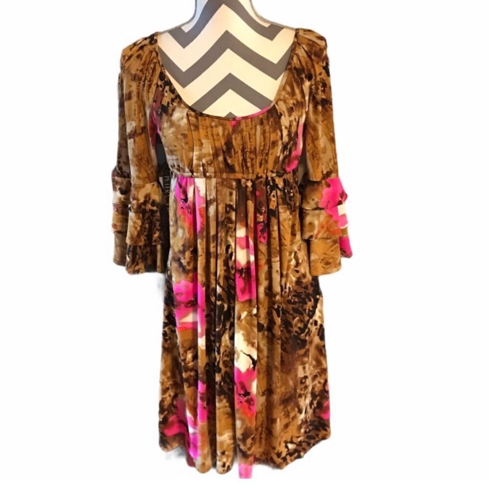 Peck & Peck Size 4 Boho Style Dress. Gold & Pink